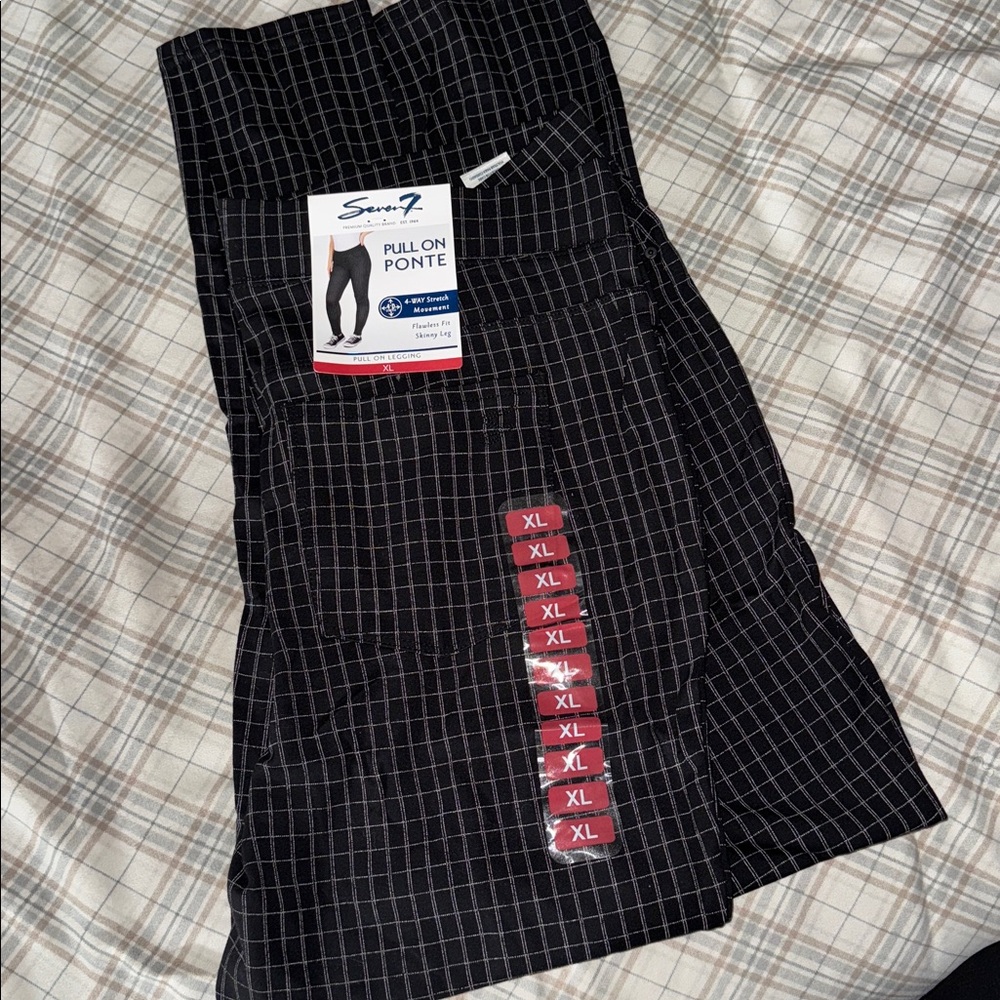 Seven7 Black and White Grid Ponte Pants